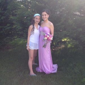Lavender Prom Dress With Rhinestones + Rouching